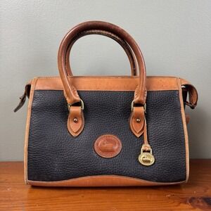 Vintage 80s Dooney & Bourke All Weather Leather Boston Satchel Bag Made in USA